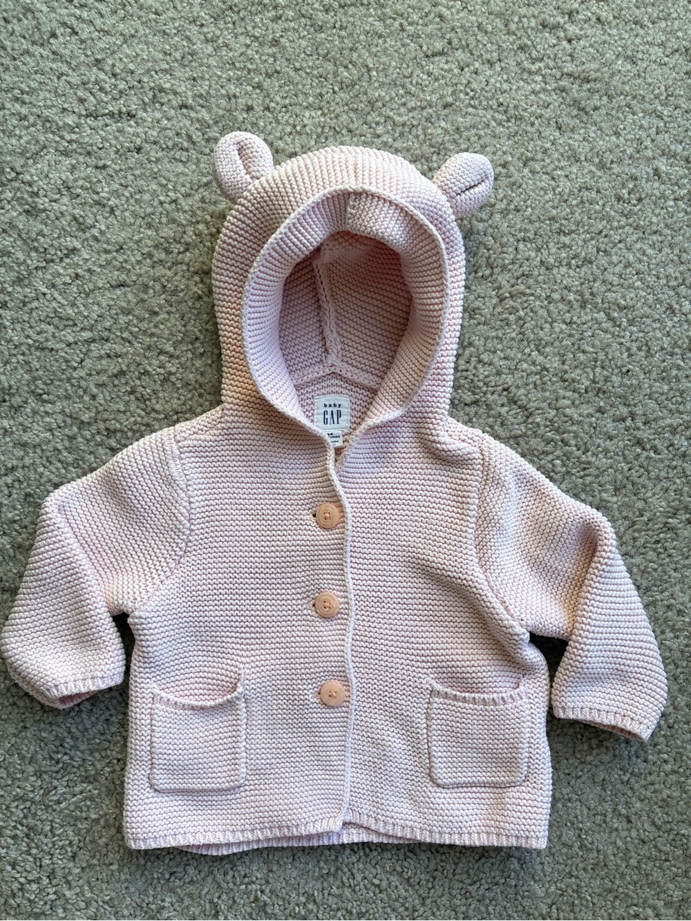 GAP Baby Bear Pink Knit Hooded Cardigan with Ear Details